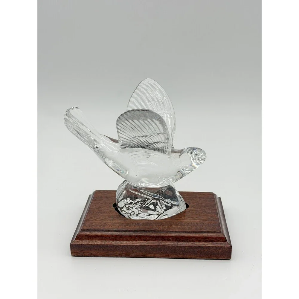 Waterford Crystal Collectors Society NIGHTINGALE Bird Figurine Wood Base